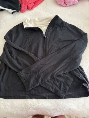 aerie Black Quarter-Zip Pullover with Cream Inner Collar
